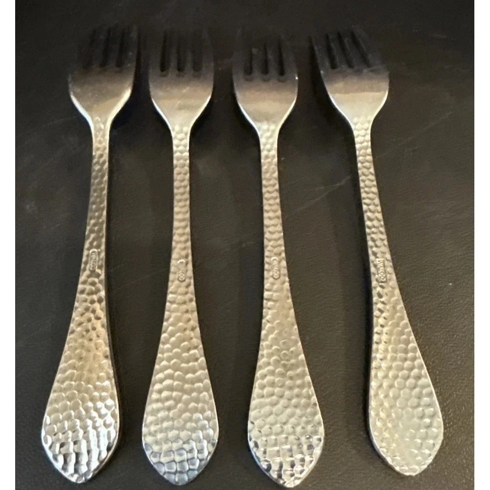Walco Hammered Fork Forks Dinner‎ Set Of 4 Stainless Steel